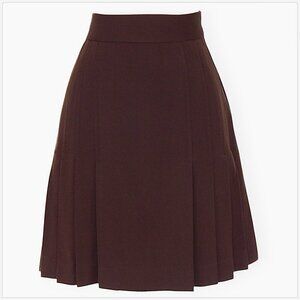 Mila Schon Vintage Dark Brown Wool Pleated Schoolgirl Style Lined Skirt Size 40